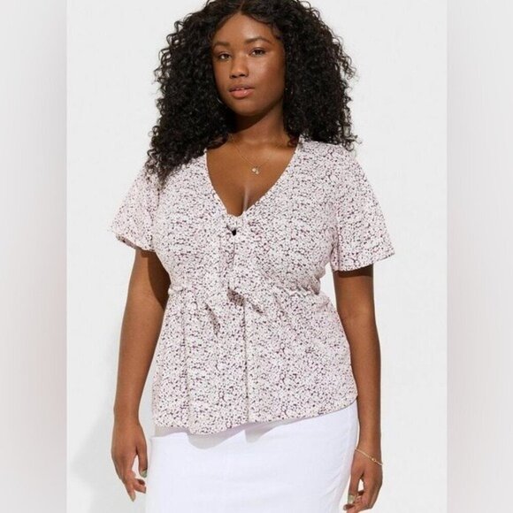 Torrid Heritage Jersey V-Neck Relaxed Tie Front Top size Medium Large NWT purple - Picture 1 of 12